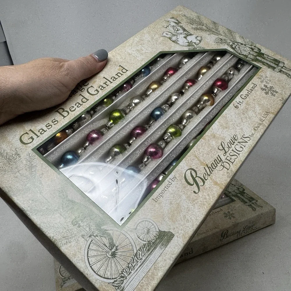 Vintage Glass Bead Garland Jewel Tones Orig Box Bethany Lowe 2 Boxes Lot Mercury